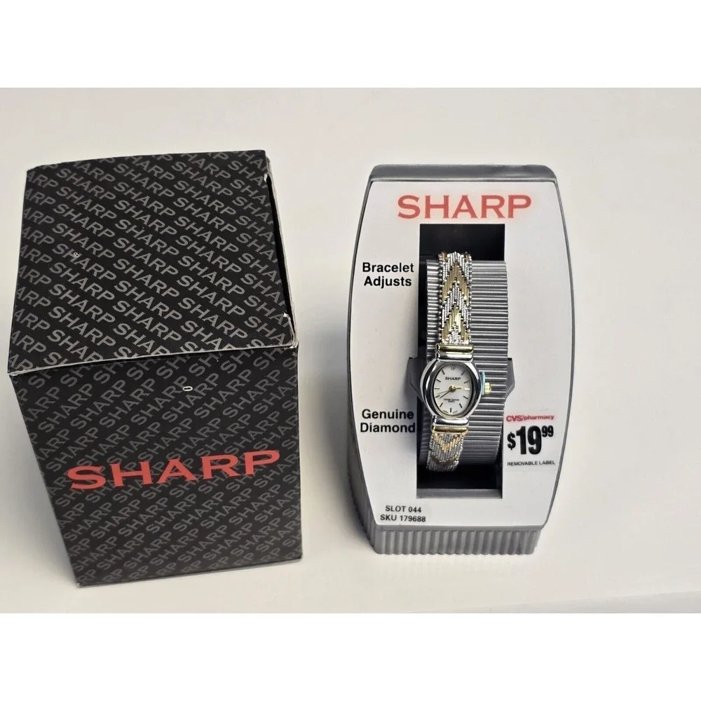 Vintage Sharp‎ Genuine Diamond Quartz Ladies Watch Mother Of Pearl Dial NOS